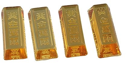 Vctitil 4 x Citrin-Simulation Goldbarren Reichtum Feng Shui Auto Maskottchen Briefbeschwerer Ornament Zubehör Sammlung Handwerk (6,5 x 2,3 cm)
