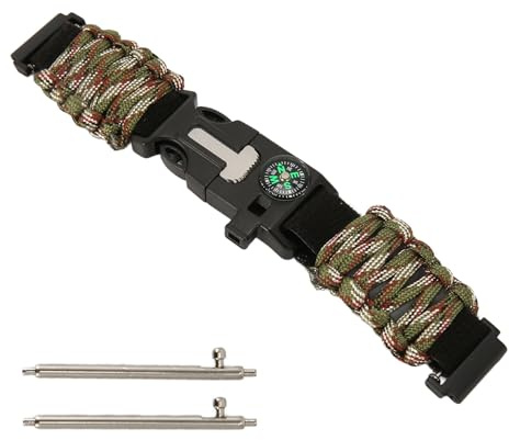 22mm Nylon Armband, 6 in 1 Paracord Uhrenarmband, Ersatz Sport Loop Uhrenarmband Passend für Huami Uhrenarmband, Sportarmband für Outdoor Camping Abenteuer (Grüne Tarnung)