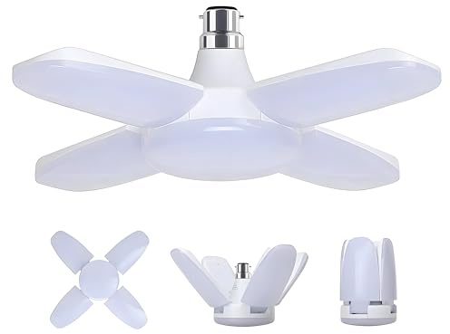 HUAMu Lampe LED à baïonnette B22 60 W, lumière du jour 6500 K, 600 lm, lampe d'atelier déformable avec 4 panneaux réglables, plafonnier LED, pour garage, cave, entrepôt, grenier, salle de sport