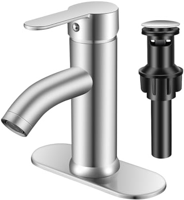 PONAFOU Brushed Nickel Bathroom Faucet Single Handle for 1 or 3 Hole Bathroom Sink Faucet with Deck Pop-up Drain and Supply Pipe,for Mixing wash Basin, RV