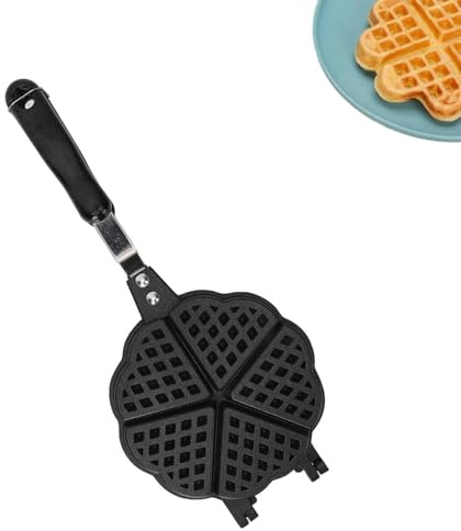 HERCHR Waffle Pan Maker, 5.9in Waffle Maker Double Sided Mini Pancakes Maker Machine, Portable Waffle Baking Pan Skillet Non Stick Camping with Long Handle for Family Breakfast Baking