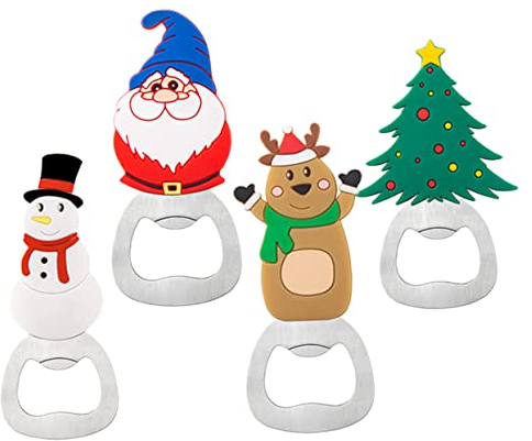 Flaschenöffner 4 Stück Edelstahl Silikon Tragbar Weihnachtsmotiv