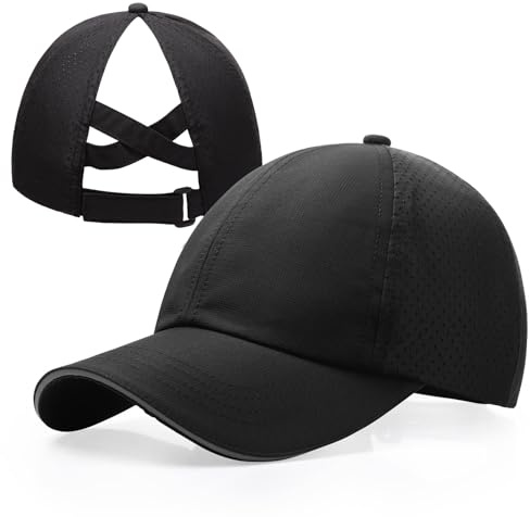 Girls Baseball Hat Criss Cross Ponytail Hats for Girls Adjustable Kids Baseball Cap Ponycap Outdoor Summer Sports Hats Age 7-12 Black