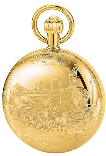 Tiong Reloj de bolsillo mecánico vintage con diseño de tren dorado con cadena de acero inoxidable para hombre, relojes de bolsillo para regalo, 32-oro, Clásico