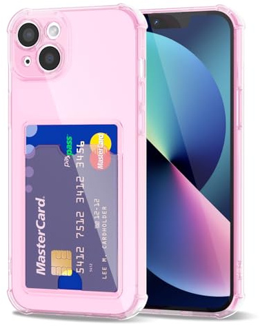 Svanove per iPhone 13 Custodia con Slot, Trasparente con Porta Carte Fotocamera Case Protettiva, Sottile Protezione Silicone Portafoglio Cover Antiurto Slim Custodia, Rosa Chiaro