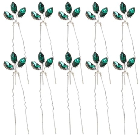 Haarnadeln mit Strass, Grün, Kristall, Braut-Haarnadeln, Hochzeitshaarteil, Brautjungfer, Kopfschmuck, U-förmige Spangen, dekorative Nadeln, Frauen- und Kinderschmuck, 10 Stück