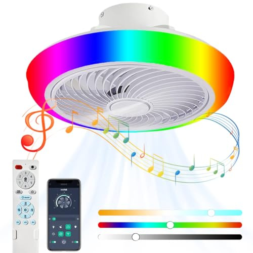 VOMI Reversibler Deckenventilator mit Beleuchtung RGB Fan Deckenlampe mit Bluetooth Lautsprecher, Schlafzimmer Lampe Decke mit Ventilator Kinderzimmer Deckenleuchte LED Dimmbar Fernbedienung/APP