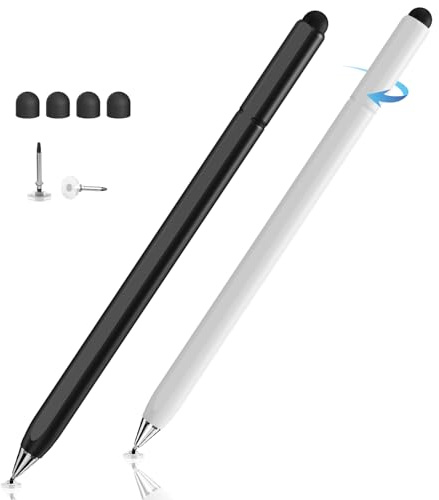 Stylus Pen for Touchscreen, Magnetic Body & Rotate Design for Hidden Disc Tip, 2-in-1 Stylus for Apple/iPhone/iPad Pro/Android/Tablets/Chromebook, Compatible with All Touch Screens (Black/White)