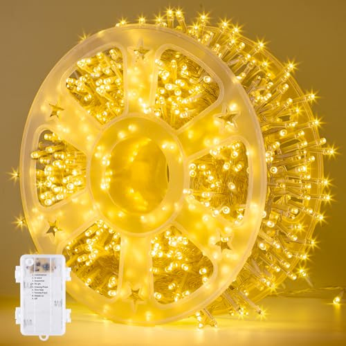 GlobaLink 1000er LED Lichterkette Batterie, 25M Weihnachtsbeleuchtung Außen mit Timer 8 Modi Cluster Lichterkette für innen und außen Weihnachten Geländer Balkon Garten Dekoration - warmweiß
