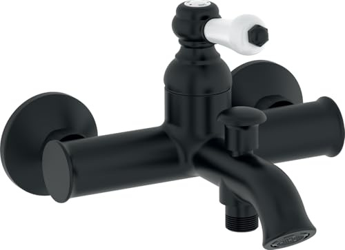 Jacob Delafon Mitigeur Bain-Douche Mural Louise, Style rétro, Noir mat | Poignée céramique. Cartouche céramique. Débit 12L/min douche, 20L/min bain