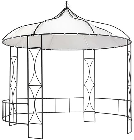 Sufrk Pavillon 300 x 290 cm Weiß Rund Pergola Freistehend Sonnenschutz Garten