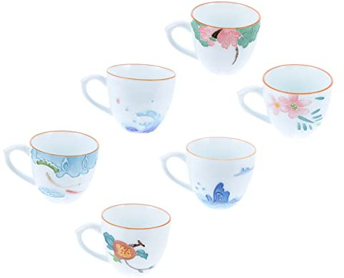 OKUMEYR 6pezzi Tazze da tè in Ceramica Fatto Mano con Manico Piccolo Vintage Pratico per Tisana tè Verde e Nero Stile retrò Elegante per Casa e Ristorante