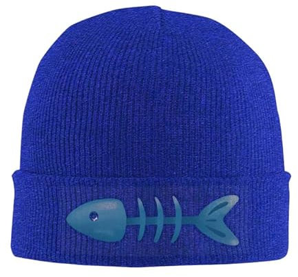 3D-Druck Unisex-Strickmütze – Lässige Poor Fish Daily Skull Cap Hip Hop Bonnet Hat, Herbst/Winter Warme Outdoor Beanie Mützen Für Männer Frauen Erwachsene Blau Einheitsgröße
