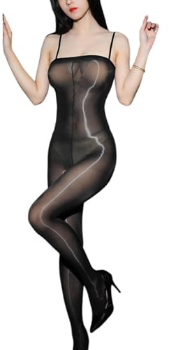 KUAIQI Damen Bodystocking Ganzkörper Sling Bodysuit Strumpfhose, öL Glänzend Bodystocking， Sexy Full Body Stockings,Transparente Body Dessous Catsuit Stocking Schritt Offen