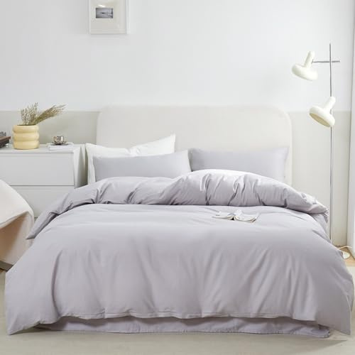 HAIBA Bettwäsche Bettbezug 160 x 210 cm Einfarbig für Einzelbett | hellgrau kuschelig weich Einfarbig Gewaschene Baumwolle Bettbezug mit Reißverschluss Ganzjahres Bettwäsche
