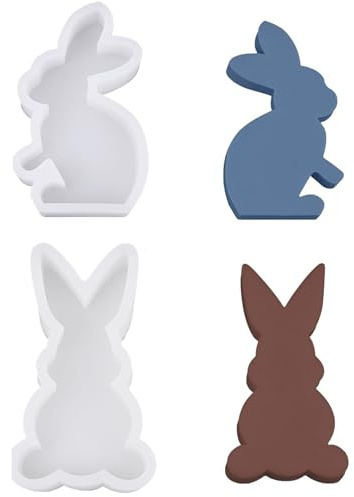 LIURFLNC 2 Stück Silikonform Ostern, Silikonform Osterhase, 3D Kaninchen Osterhase Silikonform, Silikon 3D Kaninchen Ostern Silikonformen Gießformen Ostern for Gips, Sojawachs Kerzen, Ostergeschenke