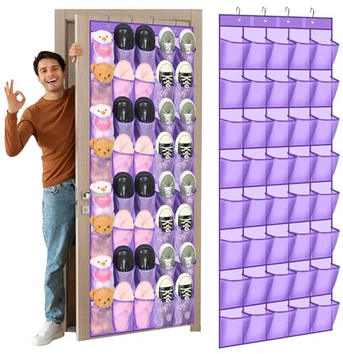 Windyun 1 Pcs 40 Pocket Over the Door Shoe Organizer Hang,Purple