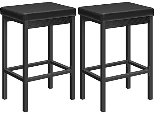 HOOBRO Bar Stools Set of 2, 63 cm PU Leather Breakfast Stools with Thickened Cushion, Bar Chairs, Kitchen Stools for Kitchen, Island Counter, Living Room, Dining Room, Cafe, Black EBB21RBY01