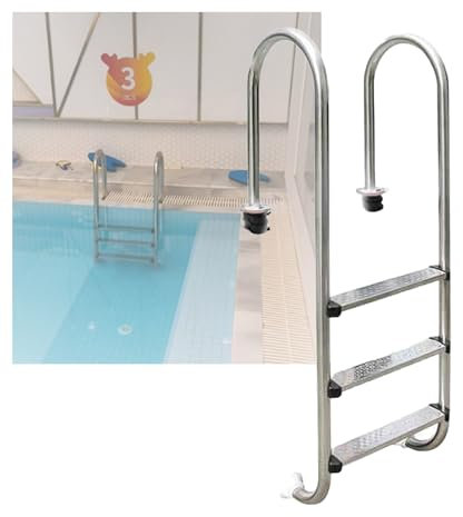 Swimming Pool Ladder,2/3 Steps in-Ground Stainless Steel Step Easy Climbing, Swimming Pool Step with Handrails for Outdoor Pool(3-Steps1.5mm)
