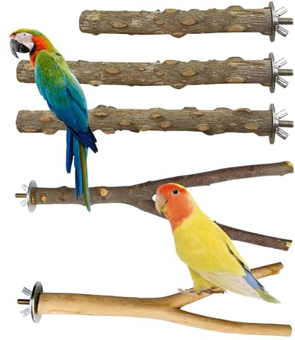 5 Stück Sitzstangen für Vögel CHUNLINLAODA-Vogelstange Stand Spielzeug Vogelstangen Sitzstangen für Vogelkäfige Zweig Zubehör für Sittiche Nymphensittiche Conures Aras Finken (Holzfarbe, S)