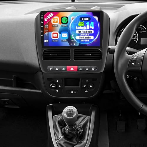 4G+64G Android 14 Car Stereo for Fiat Doblo 2010-2015, for Combo 2011-2018 with carplay Android Auto, 2DIN Car Radio with 9 inch Touchscreen GPS Nav WiFi Bluetooth Mirror Link Backup Camera