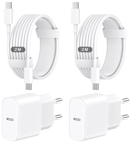 Chargeur Rapide pour iPhone 17 16 15,2Pack Chargeur USB C 20W avec 2M Type C Cable Adaptateur Secteur Mural Alimentation pour Apple iPhone 17/17Air/17Pro Max/16/16 Pro/16 Pro Max/15/15 Pro/15 Pro Max