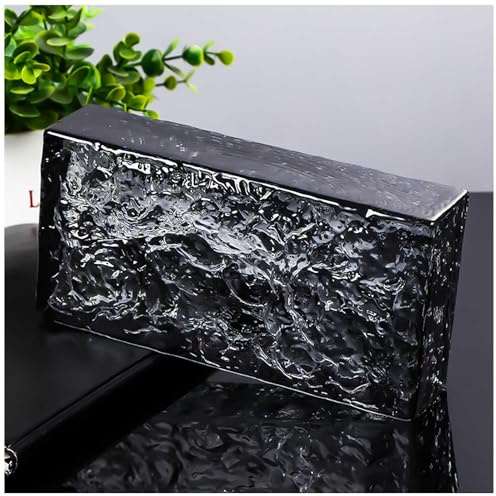 Glass Blocks, Transparent Ice Crystal Patterned Glass Blocks Wall Decor Solid Rectangular Glass Bricks Used as Partition Walls Accent Wall for Modern Office & Home Renovation,Black,8 Pack