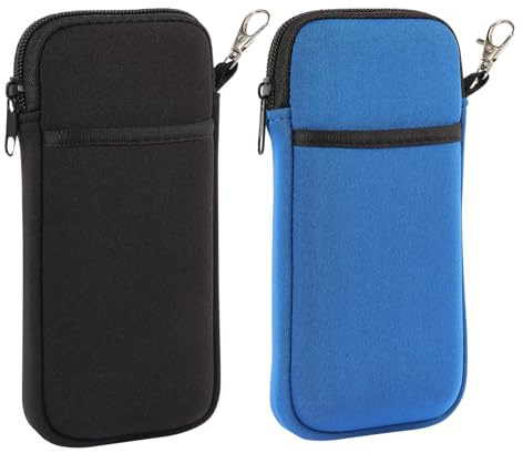 ANLIOTO 2 Pcs Double Glasses Case, Portable Neoprene Eyeglasses Case With Zippe for Women Men (Black and Blue)