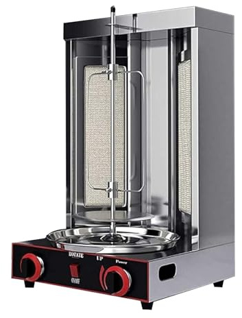 Asador Para Kebab Doner, Parrilla Vertical Para Shawarma, Horno De Gyros De 360° Acero Inoxidable Con 2 Tubos De Calor, De 50-250 °C, Para Barbacoas Al Aire Libre Y Fiestas(Gas-2800P)