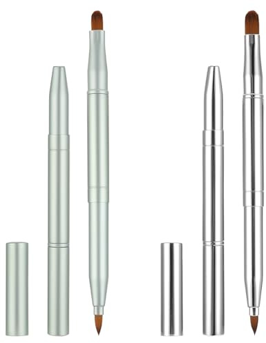 2 Pack Lip Brush for Lipstick Double-Ended Lip Makeup Brushes with Cap Retractable Lipstick Brush Lip-Gloss Applicator Travel, Silver Green