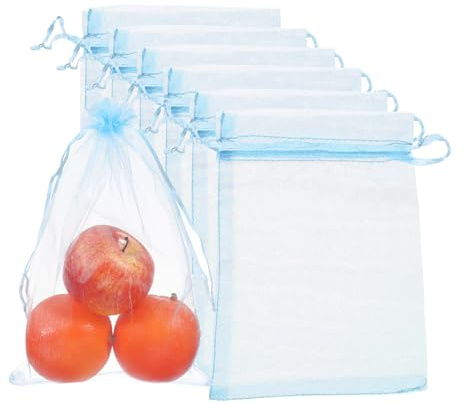 QUARKZMAN 50Pcs Sacs De Protection pour Fruits, 5.9x3.9inch Filet De Jardin avec Cordonnet Sacs Barriere Anti-Oiseaux pour Plantes Fruits Fleurs Legumes, Bleu Ciel