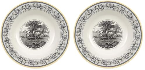 Villeroy & Boch Audun Ferme Ensaladera, Porcelana Premium, Blanco/Gris (Paquete de 2)