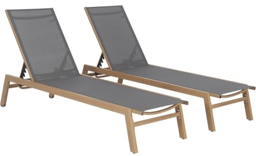 habitat et jardin 2er-Set Sonnenliegen aus Aluminium in Holzoptik Elysia - Grau