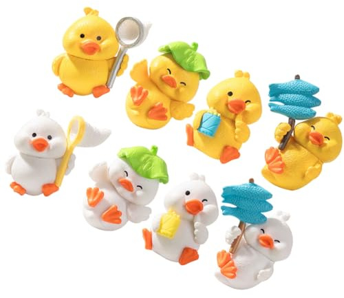 Veemoon Mini Canards en Résine 8 Pièces Décor de Jardin Miniature pour Maison et Bureau Accessoires Décoratifs Animaux Petits