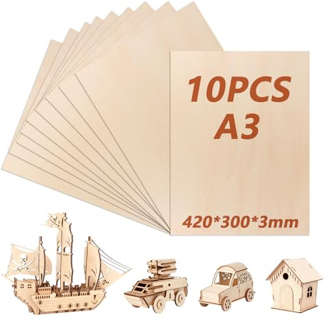 10 Stück A3 Holzplatte, Sperrholzplatte 3mm, Bastelholz, 42x30cm Balsaholz, mdf Platte, Holzplatten zum Basteln, Multiplex Platte für Malen, Modellbau, Kunst und Handwerk, Bastelarbeiten