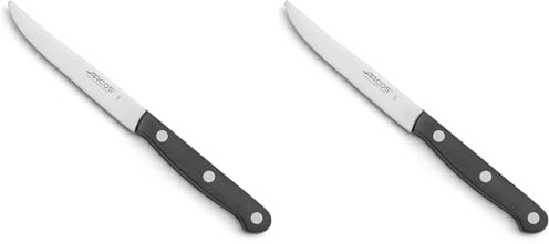 Arcos Cuchillos Mesa - Cuchillo Carne Mesa - Hoja Acero Inoxidable Nitrum 5 pulgadas - Mango Polioximetileno (POM) - Cuchillo para cortar carne fácil, seguro y cómodo - Serie Universal - Color Negro