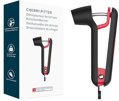 KITCHENDAO Kirschentkerner, größerer Kreuzentkernkopf, Kirschentkerner mit Sicherheitsverriegelung, rutschfester Soft-Touch-Griff, spülmaschinenfest