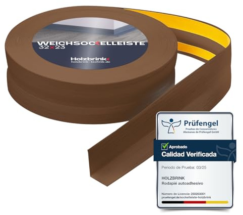 HOLZBRINK Battiscopa adesivo in PVC 32x23mm, 15 m | Bordino per top cucina, mobile per bagno | Zoccolino battiscopa | Colore: rovere scuro