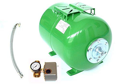 CHM GmbH® Membrankessel 50 L Druckkessel stahl mit Druckschalterset 5 teilig und Panzerschlauch