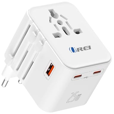 OREI World Travel Plug Adapter - 2 USB + 1 Universal Outlets - Slots for Europe, Asia, China, Japan, Africa - Perfect for Cell Phones, Tablets, Cameras and More