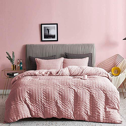 SeventhStitch Seersucker Bettbezug mit Kissenbezügen, 100 % Baumwolle, Fadenzahl 200, Bettbezüge, Weiß | Silber | Anthrazit | Rosa | Grau Bettwäsche-Sets für Doppel-, King-Size- und