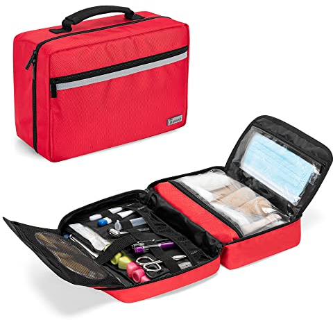Trunab Erste Hilfe Kasten, Leer, NUR Tasche, Erste Hilfe Koffer mit Mehreren Taschen für Notfall-Kits, Ideal für Zuhause, Camping, Reisen und Wandern, Rot