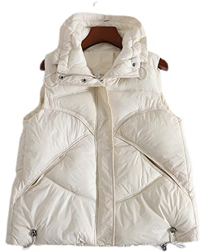 Angelweste Große Größe Weste Warme Weste Winterweste Herbst, Modisch, Westlicher Stil, Dicker Koreanischer Stil, Lockerer Stehkragen, Warmer Kordelzug, Daunenjacke, Weste, Damen-Nicht-Gerade Weiss_Inn