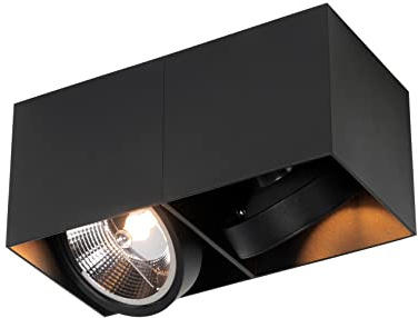 Qazqa Verstellbarer Deckenstrahler, Deckenspot - Box - Schwarz, max. 50W, Geeignet für LED, 26cm, Rechteckig, 2-flammig, Ideal als Wohnzimmerlampe, Küche lampe und