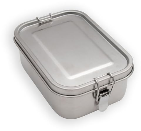 INTIRILIFE Lunchbox Bentobox Aufbewahrungsbox aus Edelstahl in Silber mit 550 ml Füllmenge Auslaufsicher - 17 x 12 x 6 cm - Brot Dose Box Behälter zum Transportieren von Essen Snacks und mehr