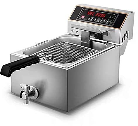 Friggitrice elettrica professionale da 3000 W con cestello, friggitrice professionale da banco a induzione con olio per pesci con sistema di drenaggio e controllo della temperatura e timer