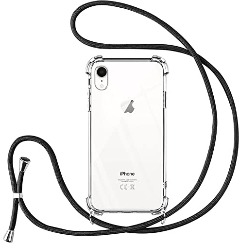Vauki handyband für iPhone XR hülle mit Band Handyhülle Silikon Transparent zum Umhängen Stoßfest mit Kordel Necklace Schnur TPU Bumper Case für iPhone XR