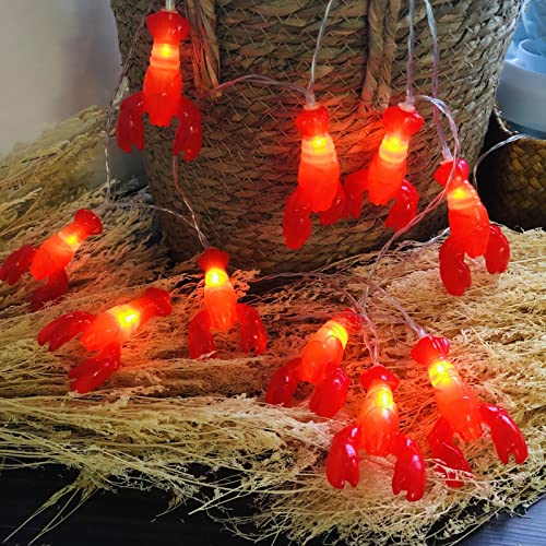 Riaxuebiy Rosso Gamberetto Luce di Stringa Aragosta Fata Luci Notturne Impiccagione Verdura Lanterne Ghirlanda Twinkle Cucina di Natale Luce Decorativa (3m/20led, Aragosta)