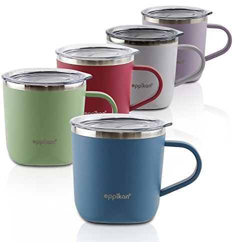 eppikan eppiLungo Edelstahl Thermobecher, Isolierbecher, Kaffeetasse, Trinkbecher, Thermotasse 220ml, 280ml mit Deckel, für Kaffee und Tee (Indigo Blue, 220 ml)