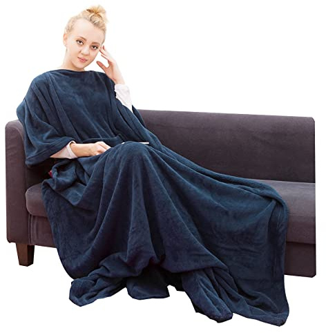 LumiSyne Kuscheldecke Mit Ärmeln Für Erwachsene Kuschelig Fleecedecke Weich Warm Flanell Winter TV Decke Mit Übergroße Ärmel Vordertasche Zur Aufbewahrung Tragbare Decke Ärmeldecke Für Sofa Bett
